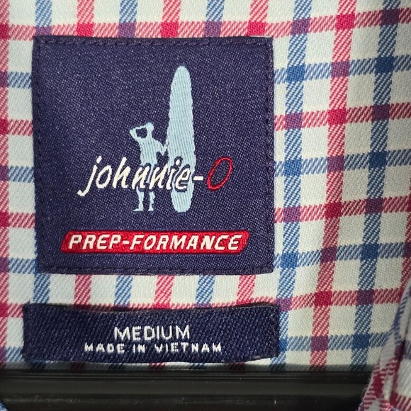 Johnnie-O Shirt Mens Medium Blue Red Plaid Button Up Prep-formance‎ Long Sleeve - Picture 4 of 12